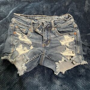 American Eagle Outfitters Women's Ripped Blue Jean Shorts